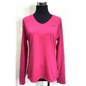 Under Armour Heat Gear Top Long Sleeve Pink V-Neck Athletic Base Layer Sz M .k